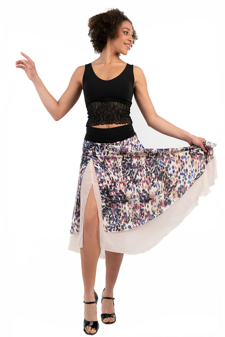 Spot Print Two-layered Satin Dance Skirt