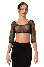 Load image into Gallery viewer, Square Neckline Blouse With Dotted Tulle SleevesCrop Top Dotted Tulle Undergarment