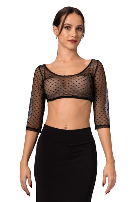 Square Neckline Blouse With Dotted Tulle SleevesCrop Top Dotted Tulle Undergarment