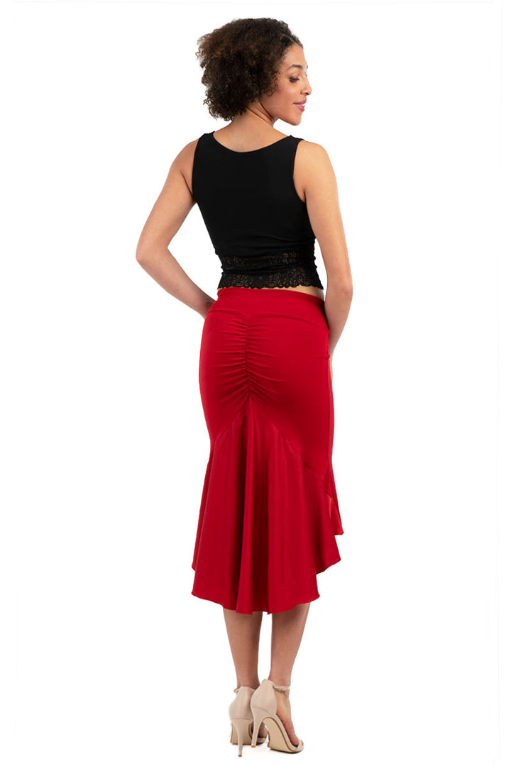 Red Tango Skirt With Long Satin Fishtail.
