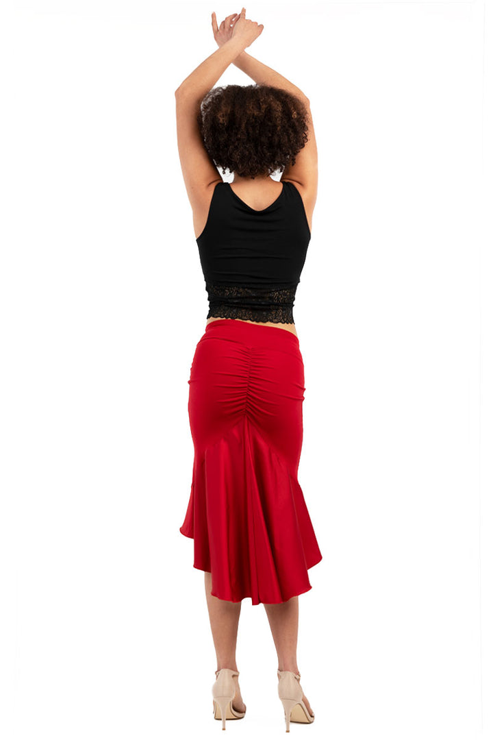 Red Tango Skirt With Long Satin Fishtail.