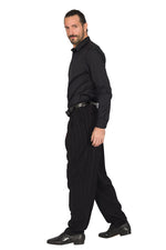 Load image into Gallery viewer, Tapered Black Striped Tango Pants With Two Inverted Pleats 
