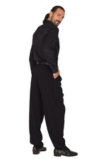 Load image into Gallery viewer, Tapered Black Striped Tango Pants With Two Inverted Pleats 
