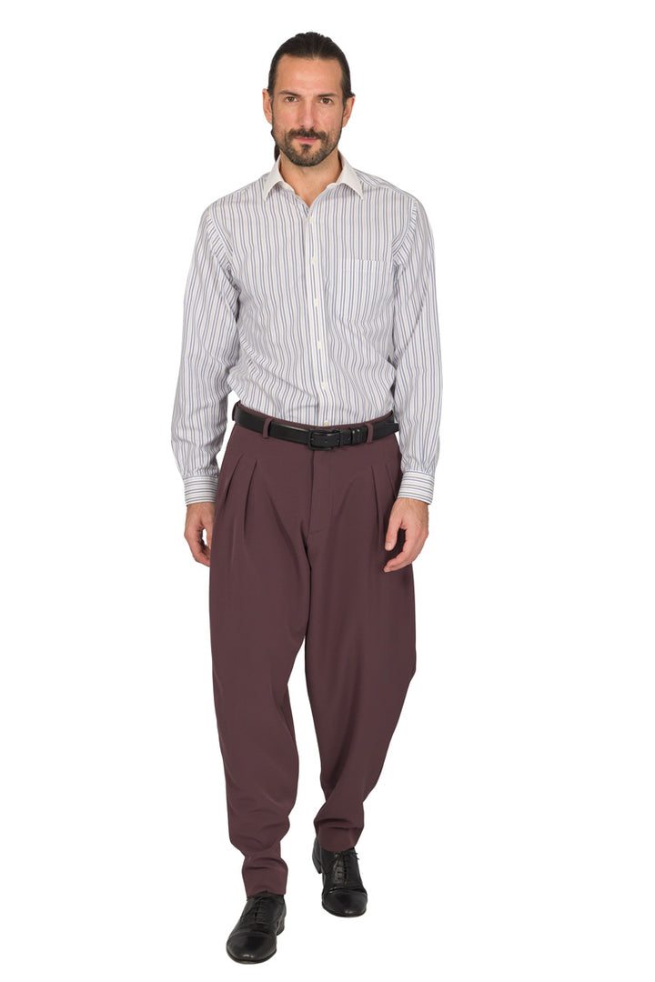 Tapered Eggplant Tango Pants With Two Inverted Pleats
