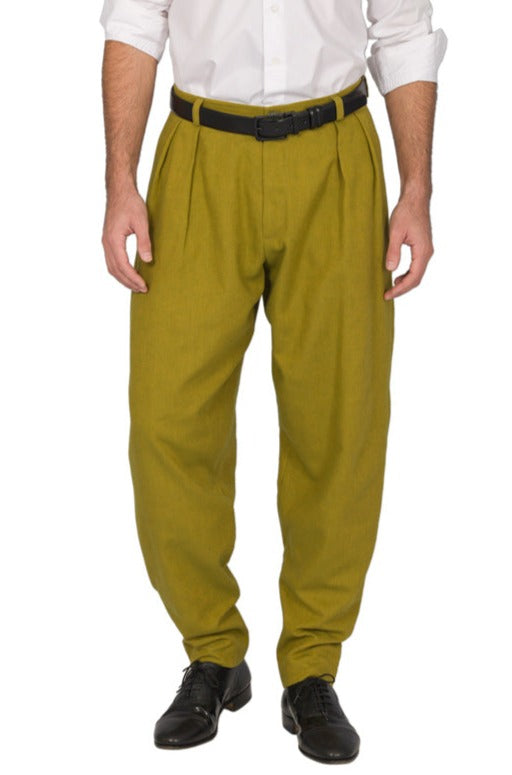 Tapered Olive Green Tango Pants With Two Pleats 