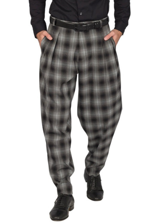 Tapered Plaid Tango Pants With Two Inverted Pleats