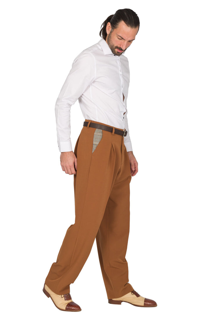 Tobacco Mens Tango Pants With Front And Back Pleat  Tango Attire  conDiva