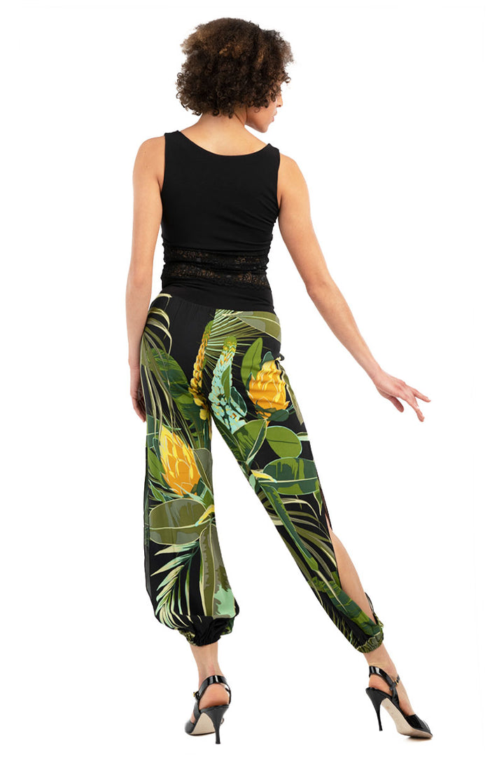Tropical Print Gathered Tango Pants