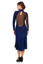 Load image into Gallery viewer, Turtle Neck Long-Sleeved Shiny Blue Dress With Tulle Back