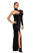 Load image into Gallery viewer, Turtle Neck One-Sleeve Velvet Evening Dress