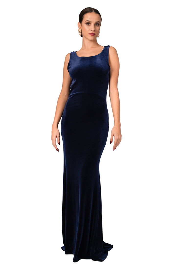 Velvet Evening Gown With Draped Back conDiva Velvet Evening Gown With Draped Back conDiva