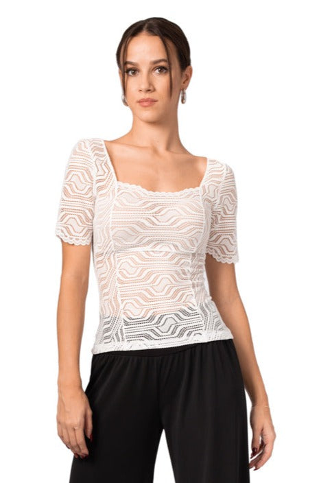 White Lace See-through Top With Short Sleeves