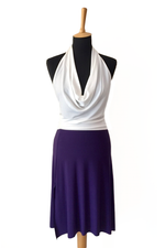 Load image into Gallery viewer, Purple tango dance skirt with rich back draping.
