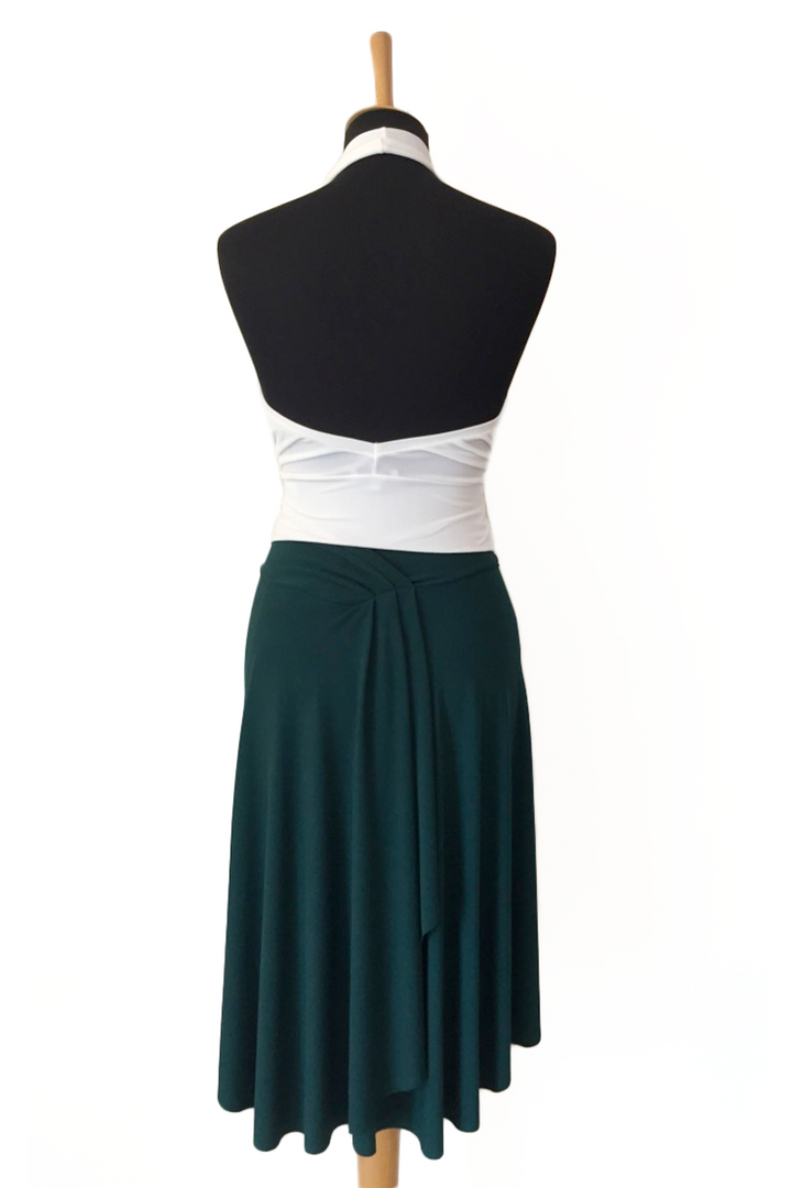 Tango dance skirt with rich back draping -forest green