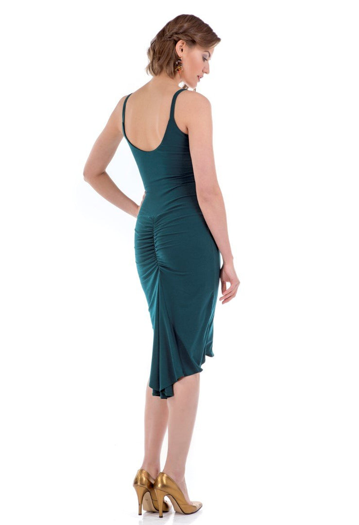Fishtail Tango Dress With Front Knot - forest green