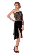 Load image into Gallery viewer, One-shoulder Velvet and Lace Tango Dress
