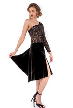Load image into Gallery viewer, One-shoulder Velvet and Lace Tango Dress
